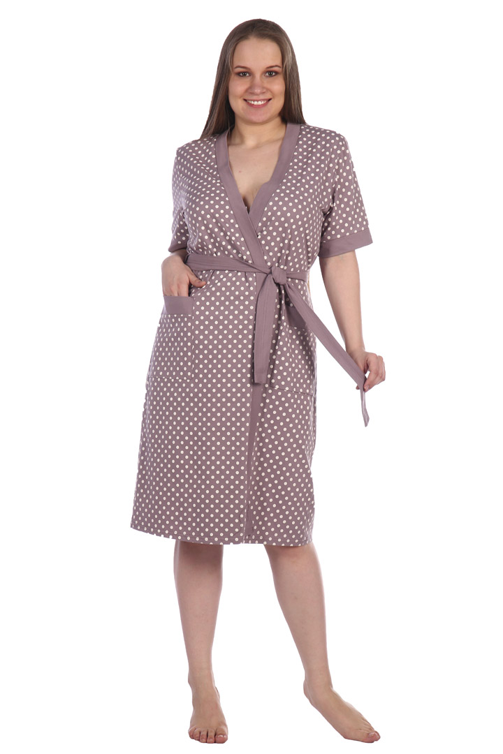 Фото товара 17463, коричневый халат в горошек